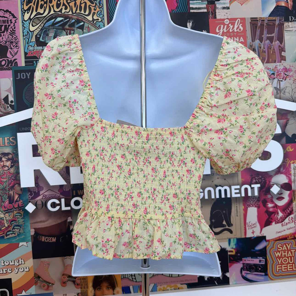 kingston grey Size S Printed Sweetheart-Neck Puff-Sleeve Top