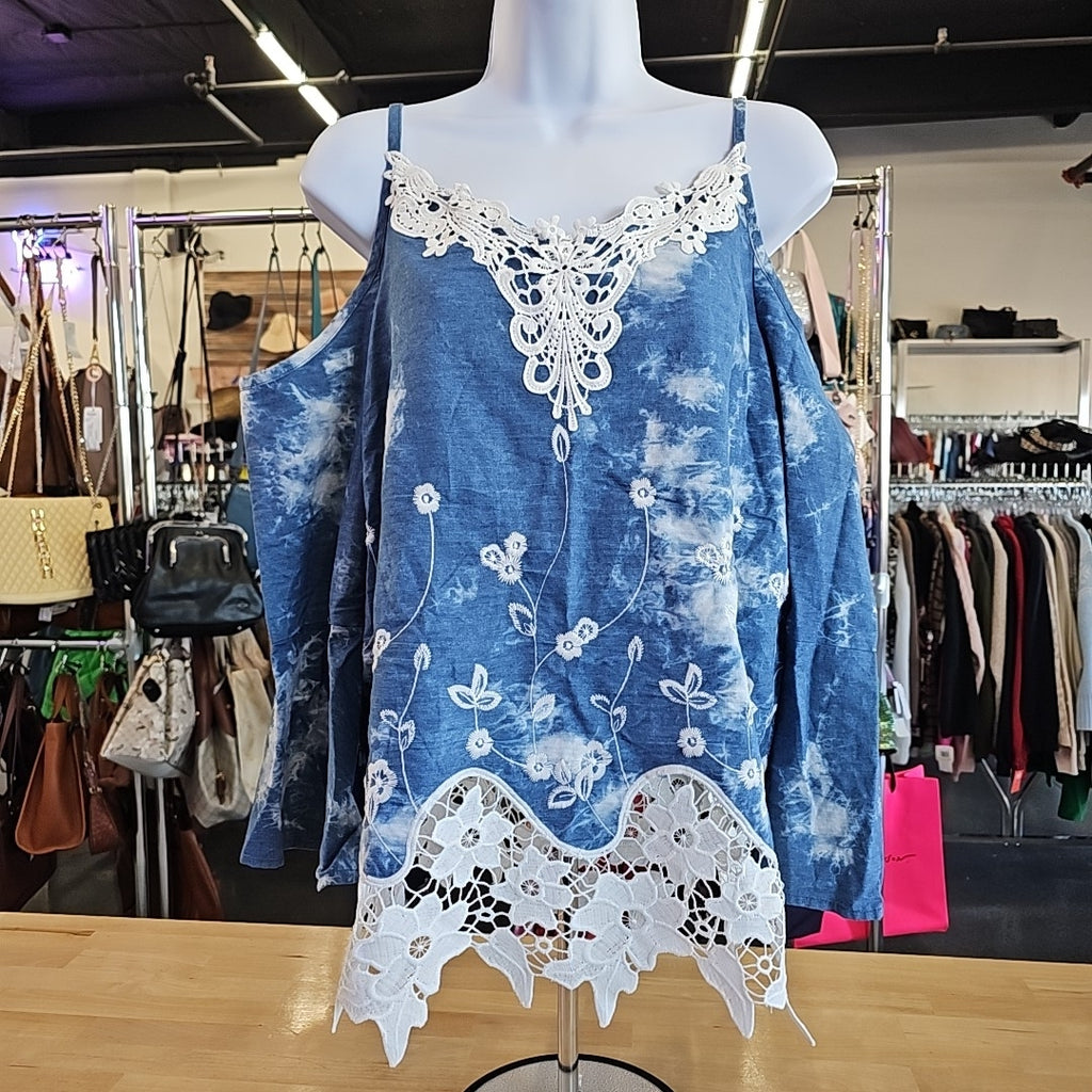 INC Size L Blue & White Blouse