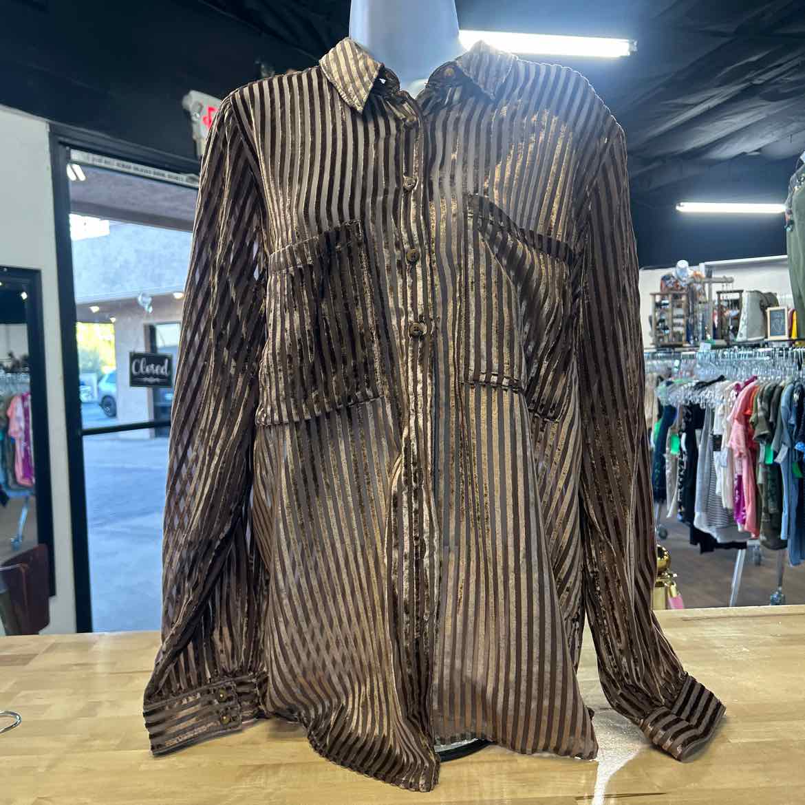 Pilcro Size L Brown Preloved Button Down LS