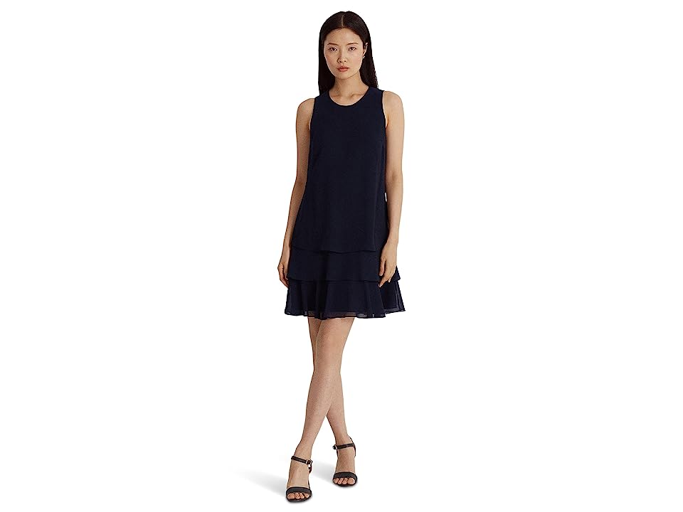 Lauren Ralph Lauren Women's Crinkle Georgette Shift Dress, Navy Blue, 6