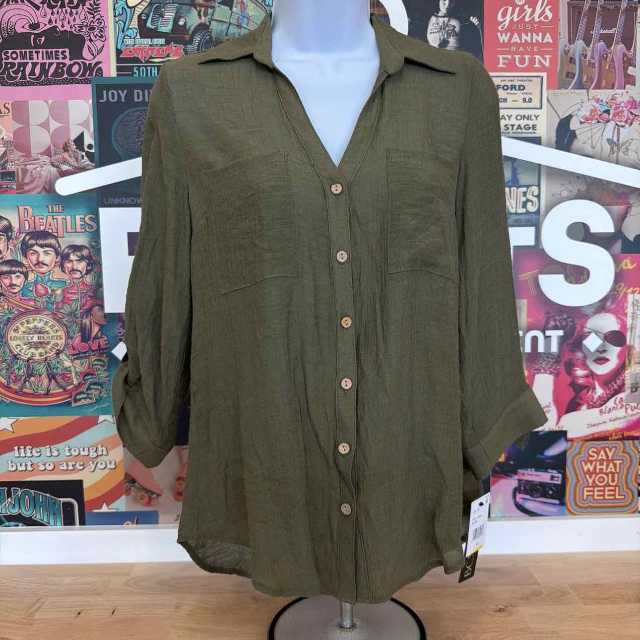 BCX Size XS Tie-Hem Gauzy Shirt