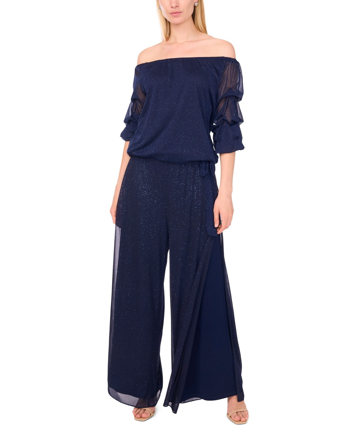 Msk Women's Mesh Palazzo Pants - Navy