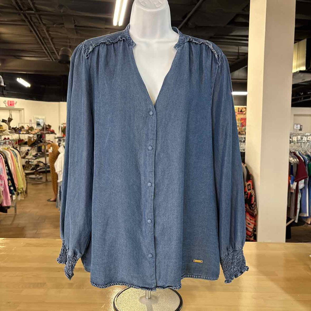 Jones New York Size L Blue Blouse LS