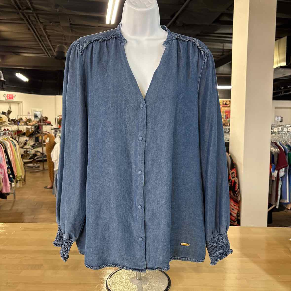 Jones New York Size L Blue Blouse LS
