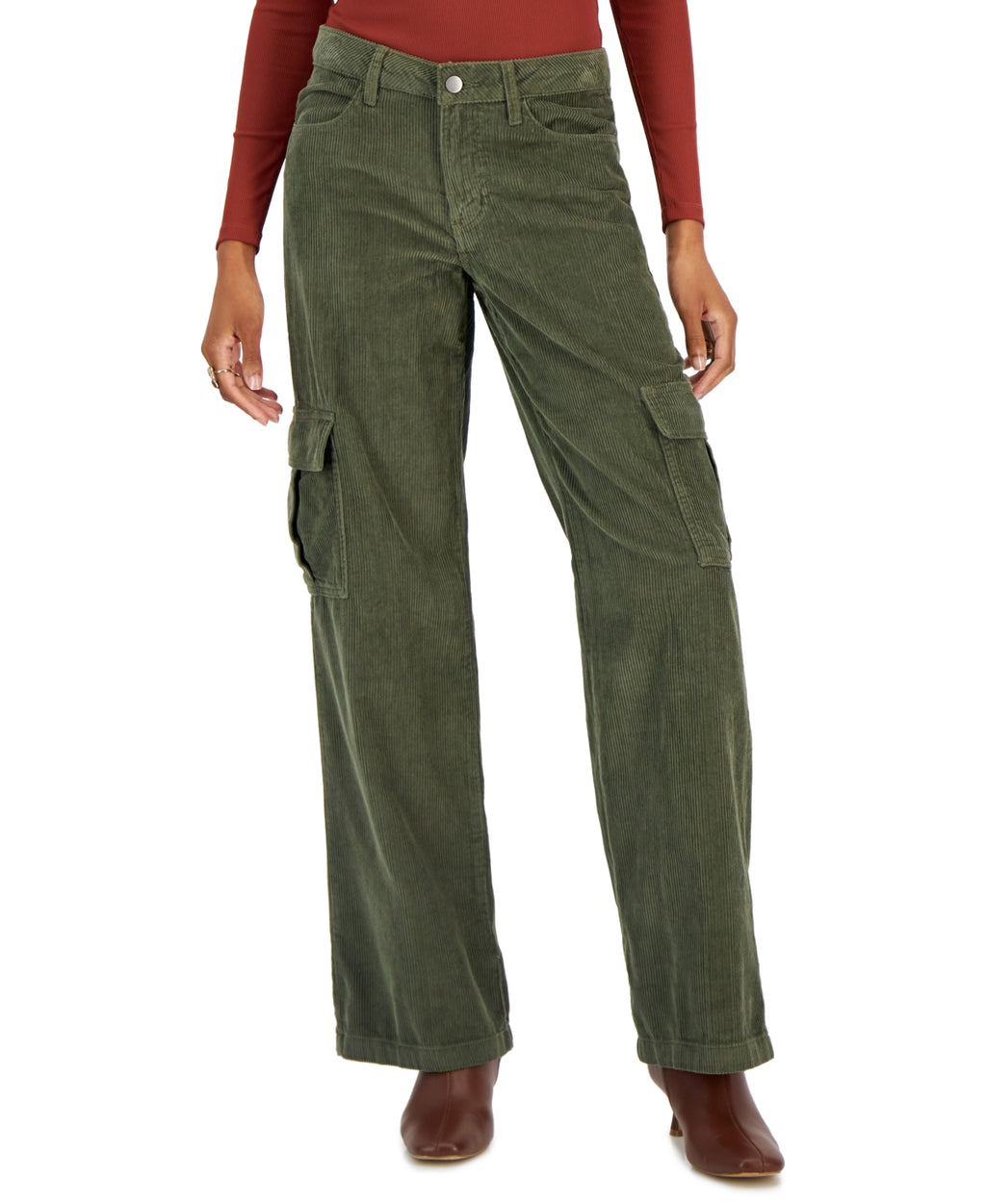 tinceltown Size 15 Cotton Corduroy Low-Rise Cargo Jeans - Green