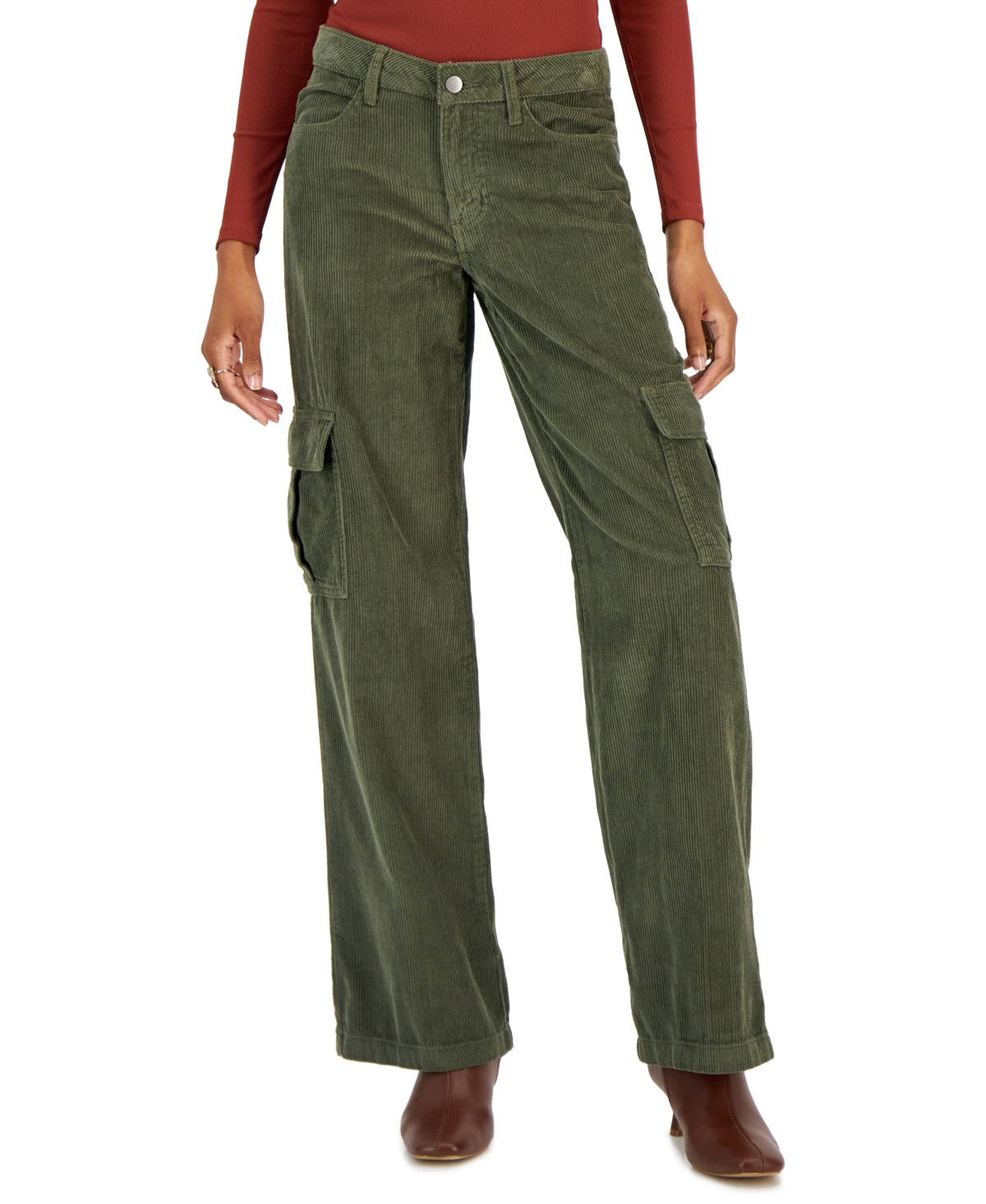 tinceltown Size 15 Cotton Corduroy Low-Rise Cargo Jeans - Green