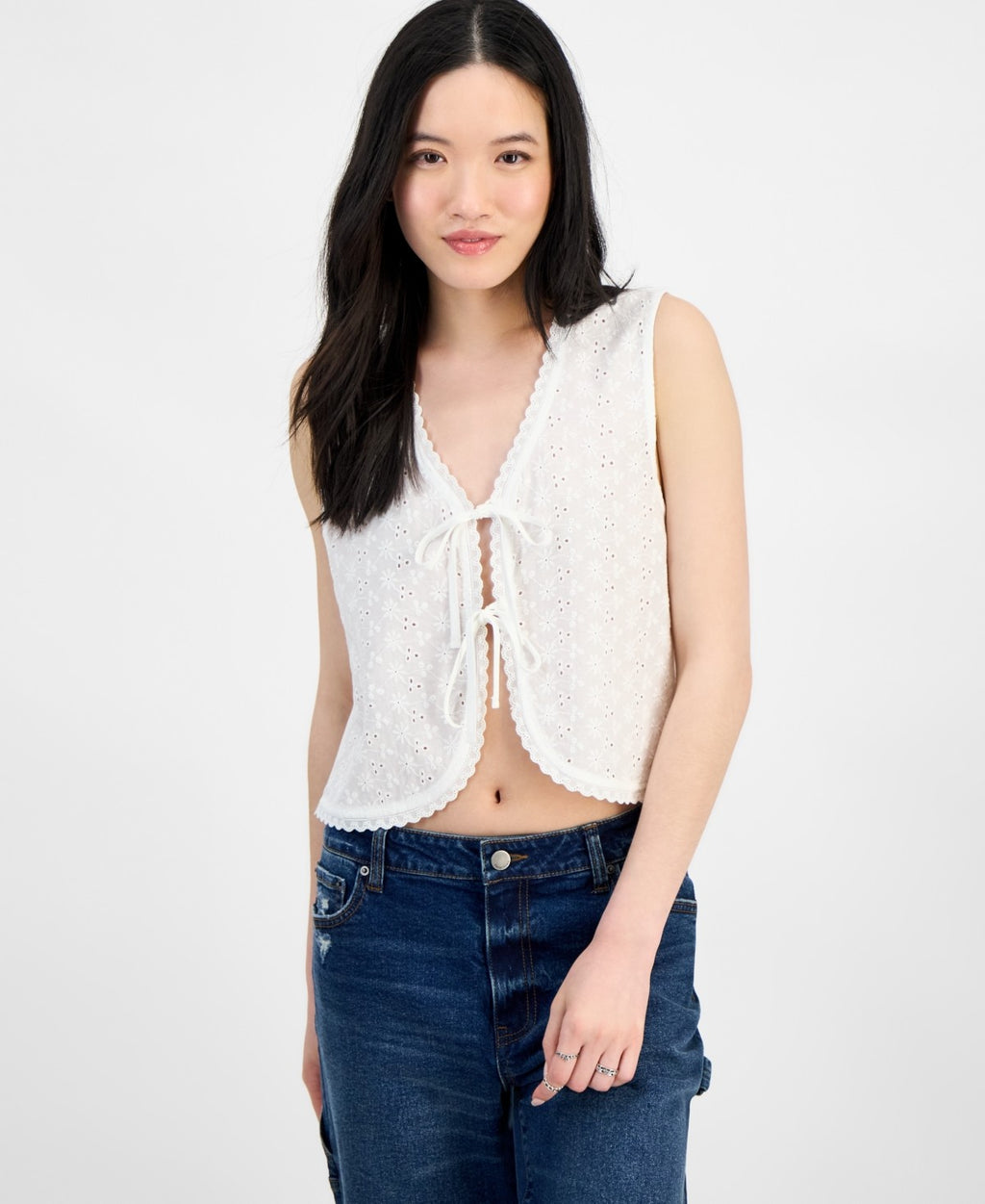 Self E Size XS Eyelet V-Neck Tie-Front Vest