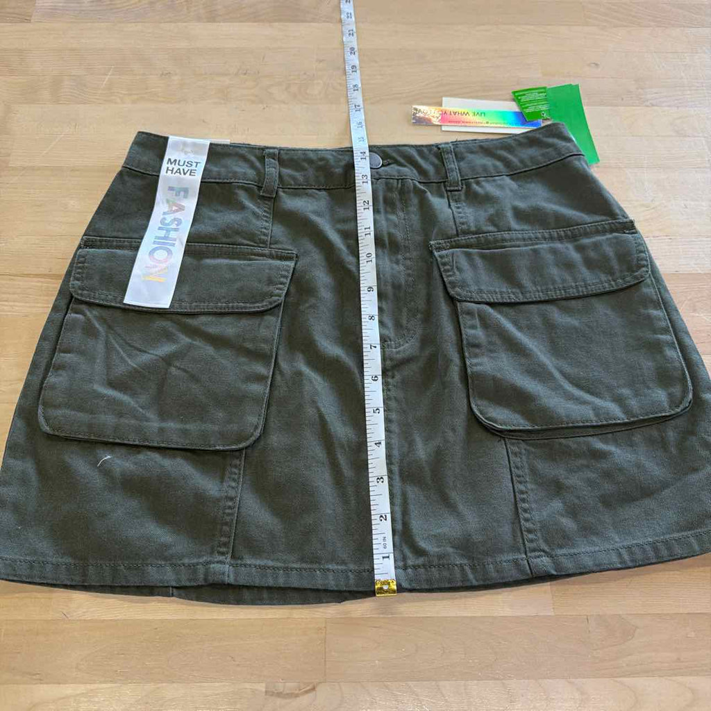 Tinseltown Juniors' Cotton Denim Cargo Miniskirt - Olive