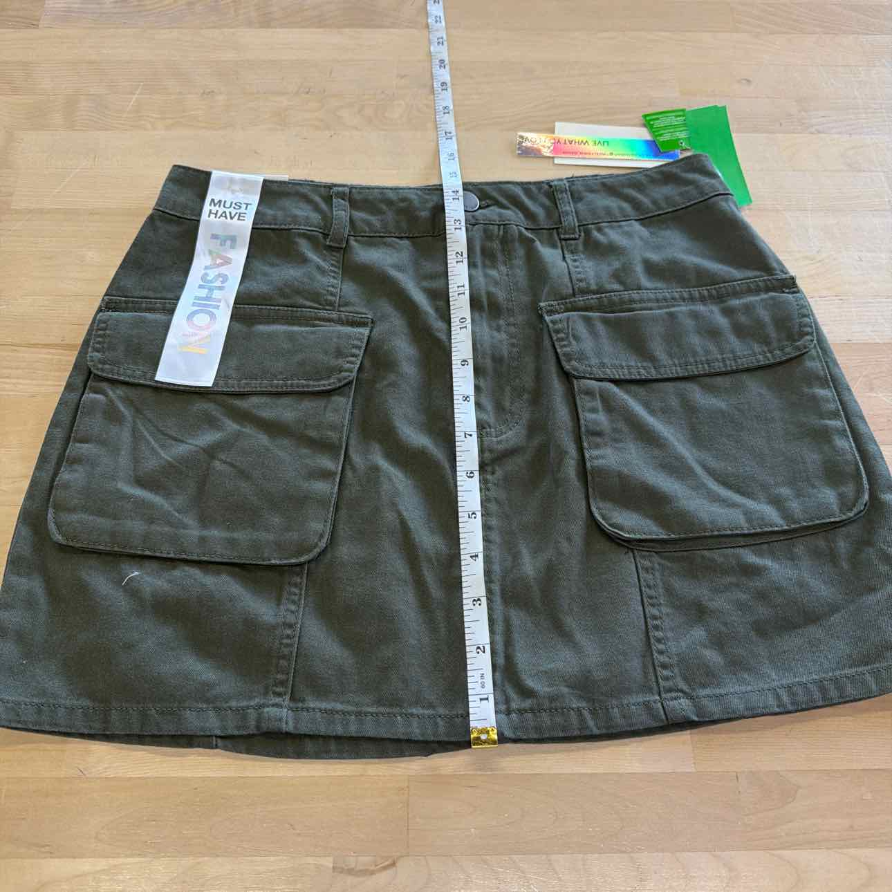Tinseltown Juniors' Cotton Denim Cargo Miniskirt - Olive