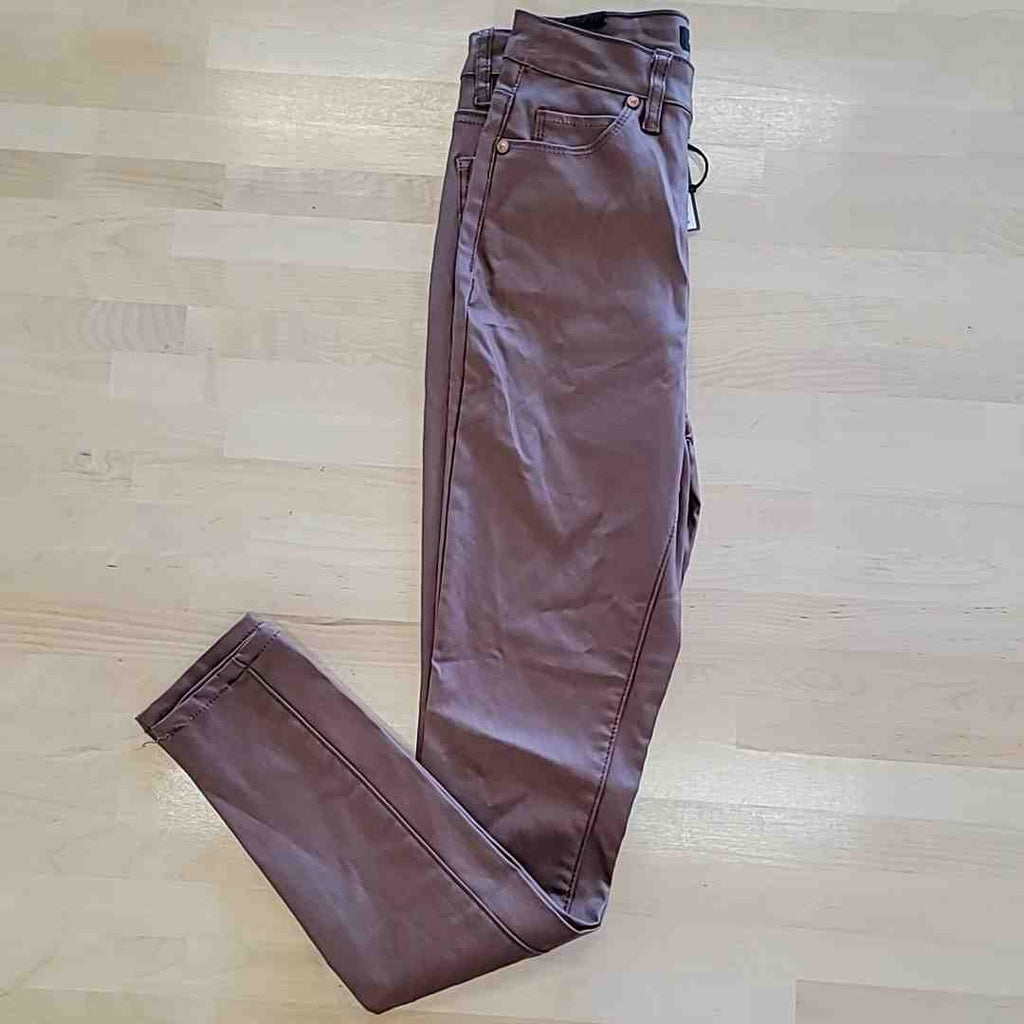 Almost Famous Size 0 Faux-Leather Exposed-Button High-Rise Skinny Brown Jeans