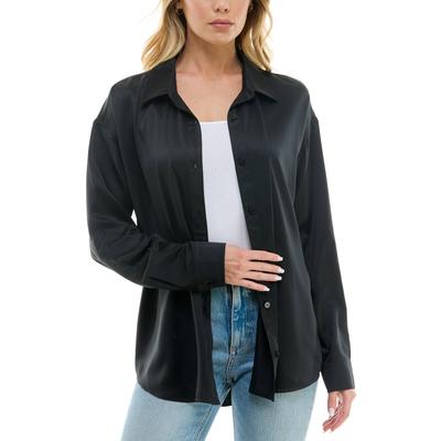 Ultra Flirt Juniors' Button-Front Satin Long-Sleeve Shirt