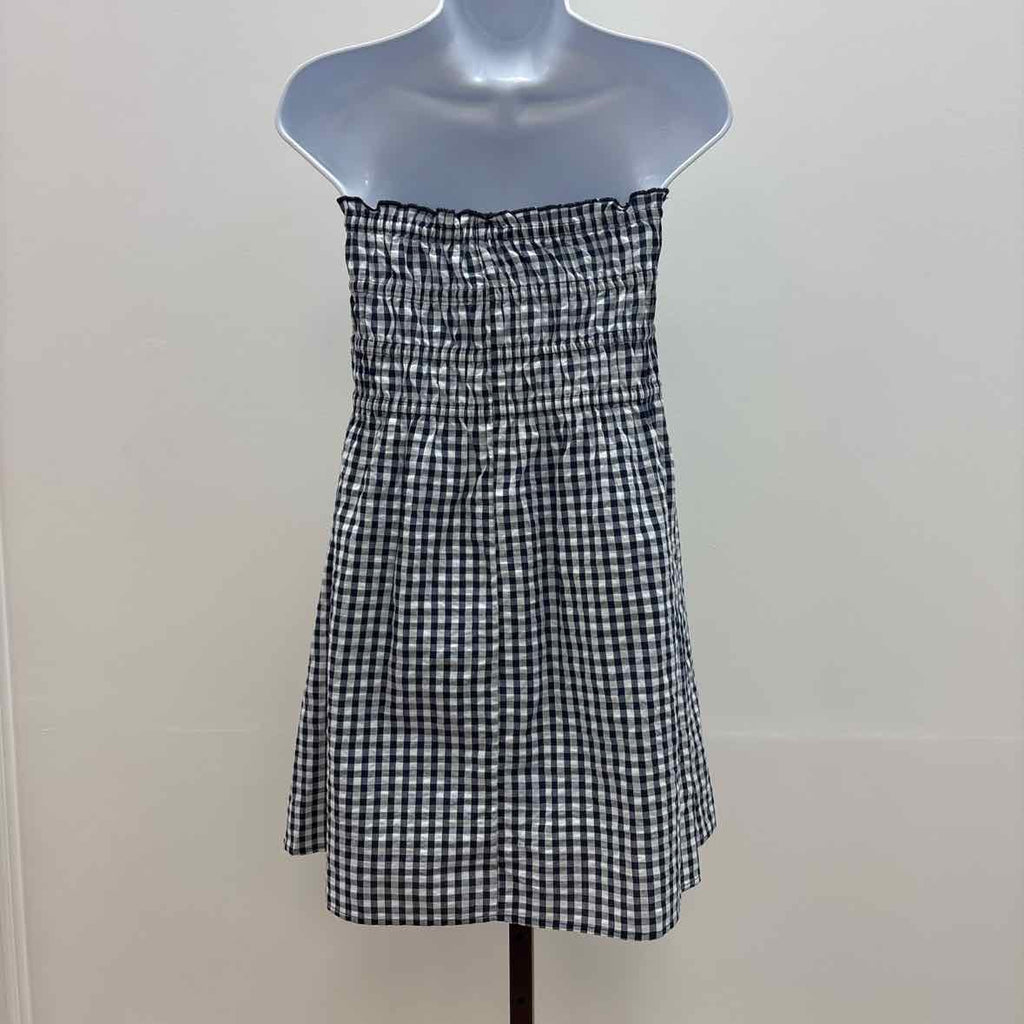 hippie rose Size S Cotton Gingham Strapless Mini Dress - Navy