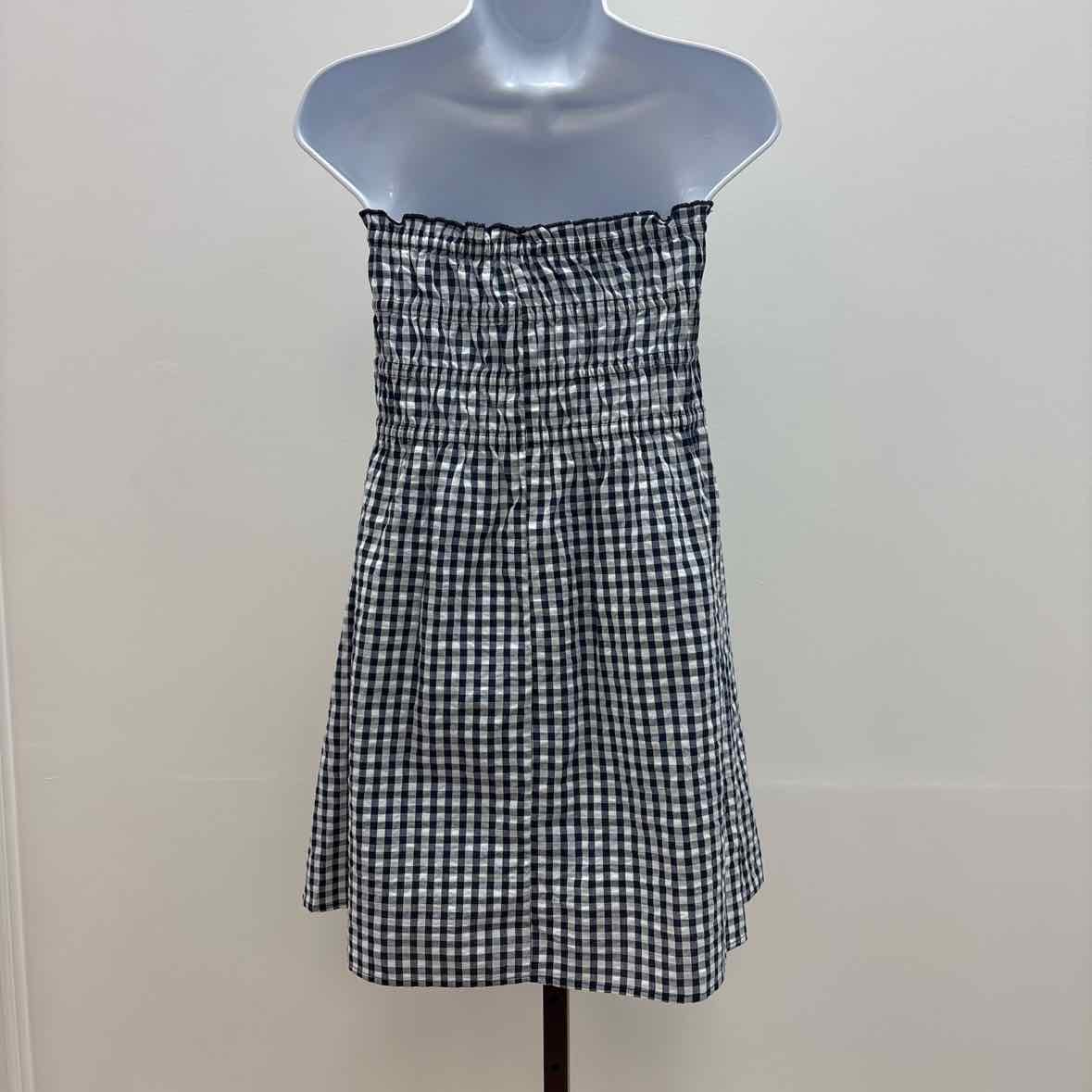 hippie rose Size S Cotton Gingham Strapless Mini Dress - Navy