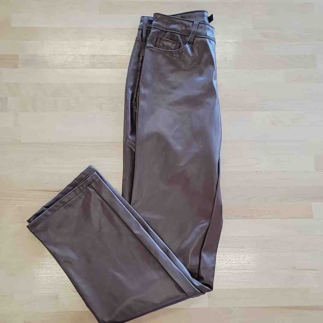 dollhouse Size 1/2 Brown Faux-Leather High-Rise Wide-Leg Jeans NWT