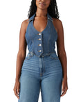 Levi's Size XXL Levi's Women's Bria Cotton Denim Corset Cropped Top - Cornerback