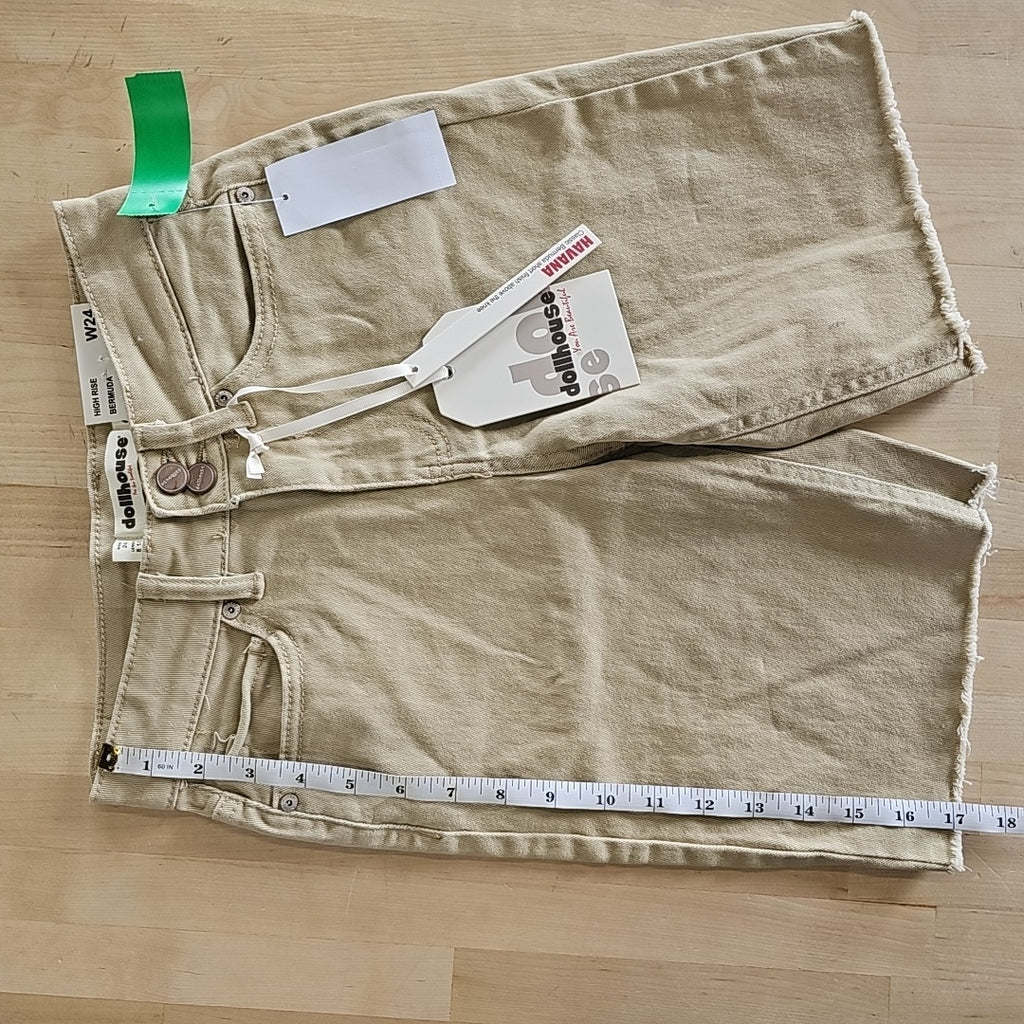 Dollhouse Juniors' High-Rise Frayed Bermuda Shorts - Tan - 0