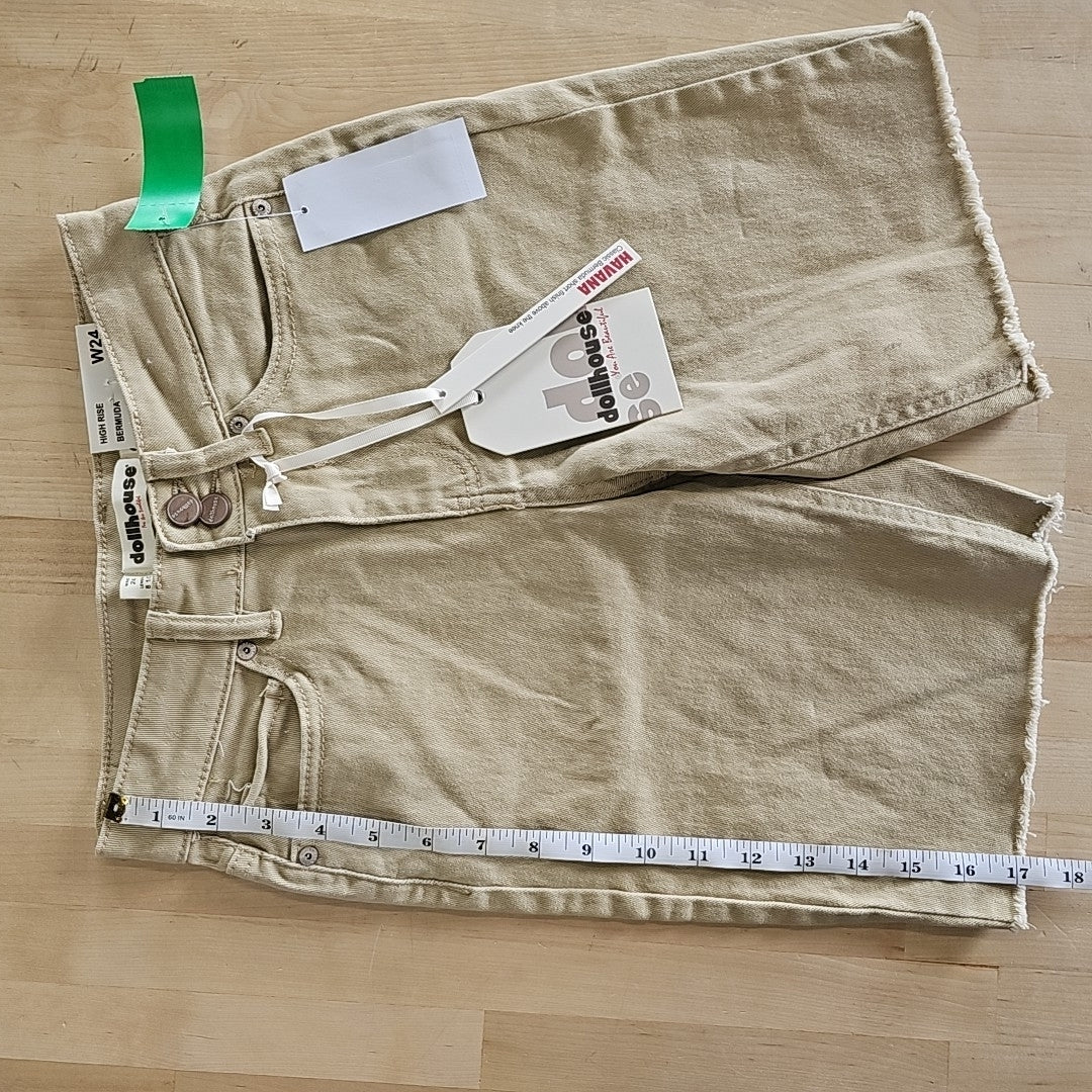 Dollhouse Juniors' High-Rise Frayed Bermuda Shorts - Tan - 0