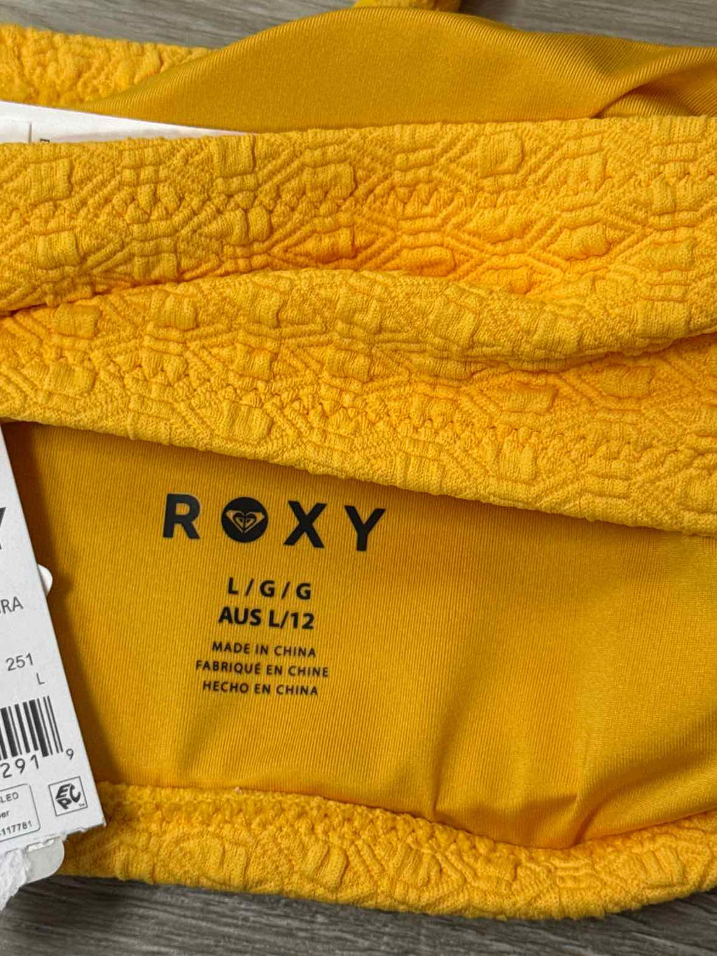 Roxy Size L Haleiwa Textured Bandeau Bikini Top - Yellow