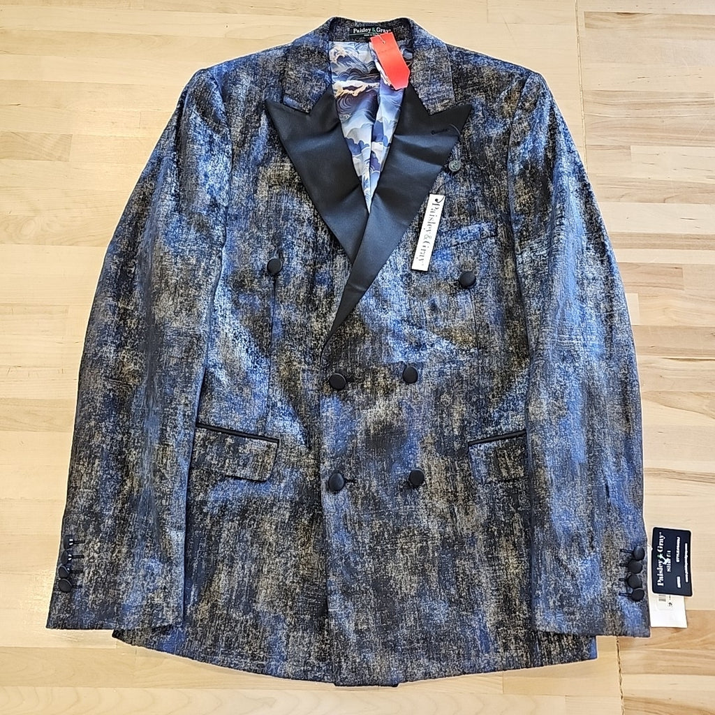 Paisley & Gray Men's Slim-Fit Double-Breasted Tuxedo Jacket - Blue and Gold