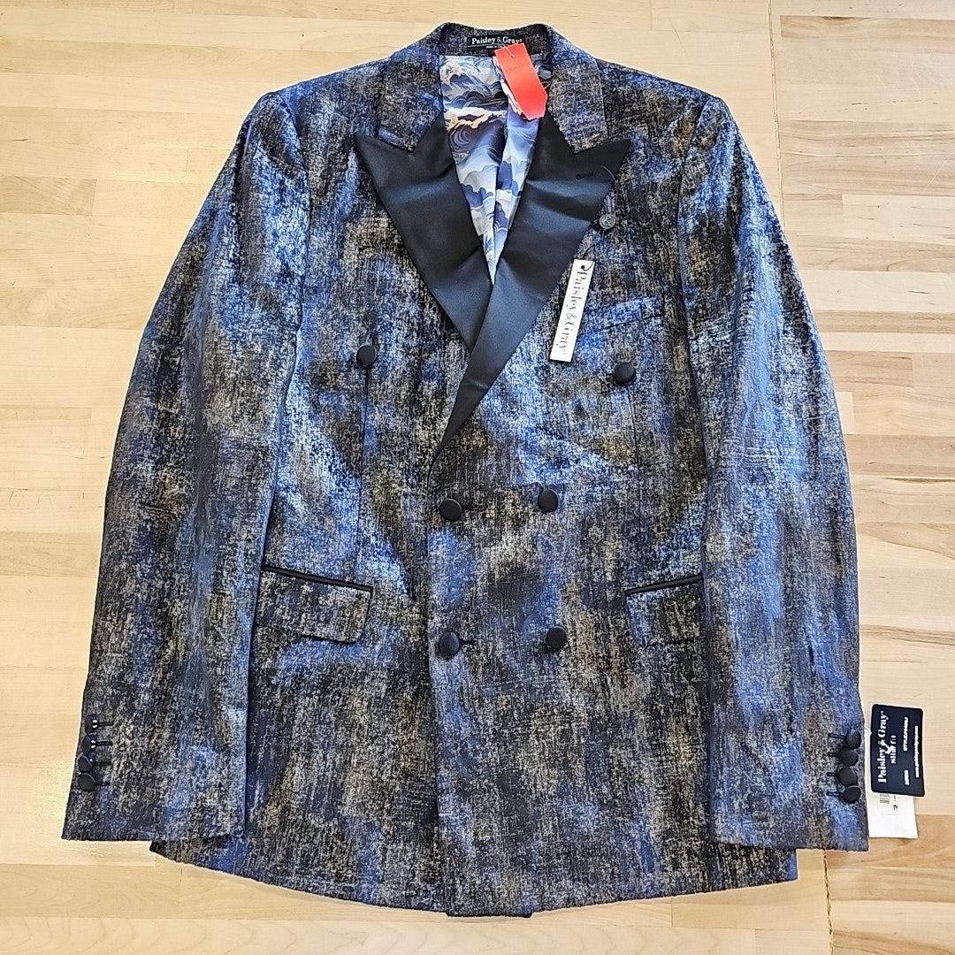 Paisley & Gray Men's Slim-Fit Double-Breasted Tuxedo Jacket - Blue and Gold