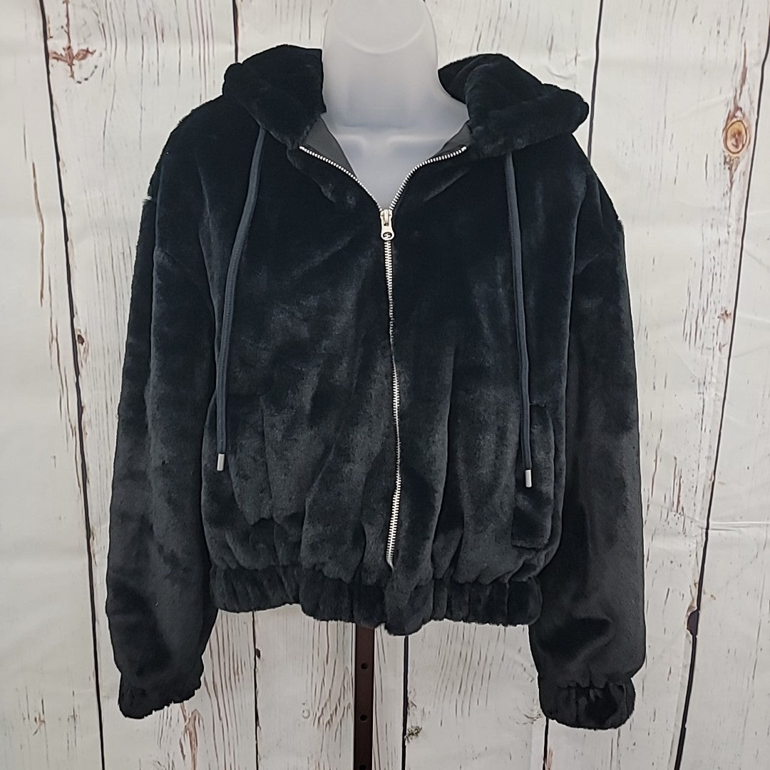 Planet Heart Size M Faux-Fur Cozy Zip-Front Jacket - Black NWT