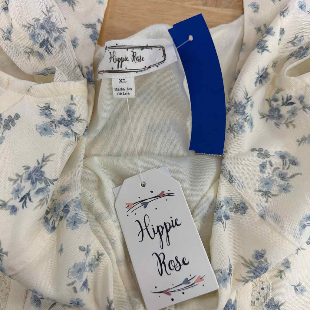 hippie rose Size XL Corset Short-Sleeve Mesh Top - White Floral