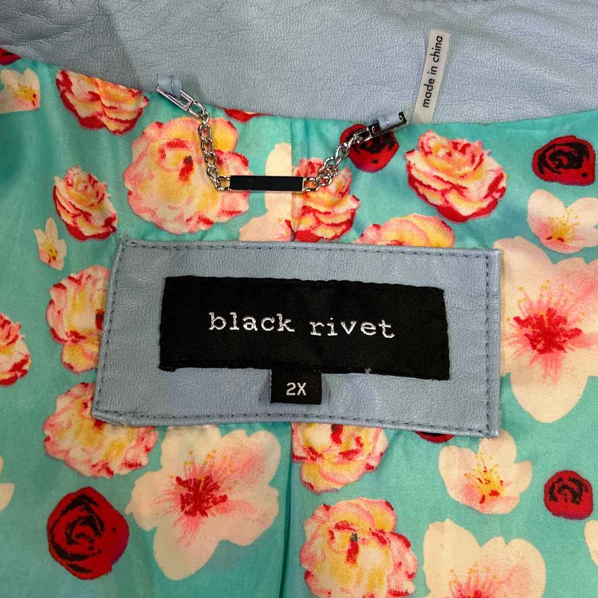 Black Rivet Size 2X Blue Leather Jacket