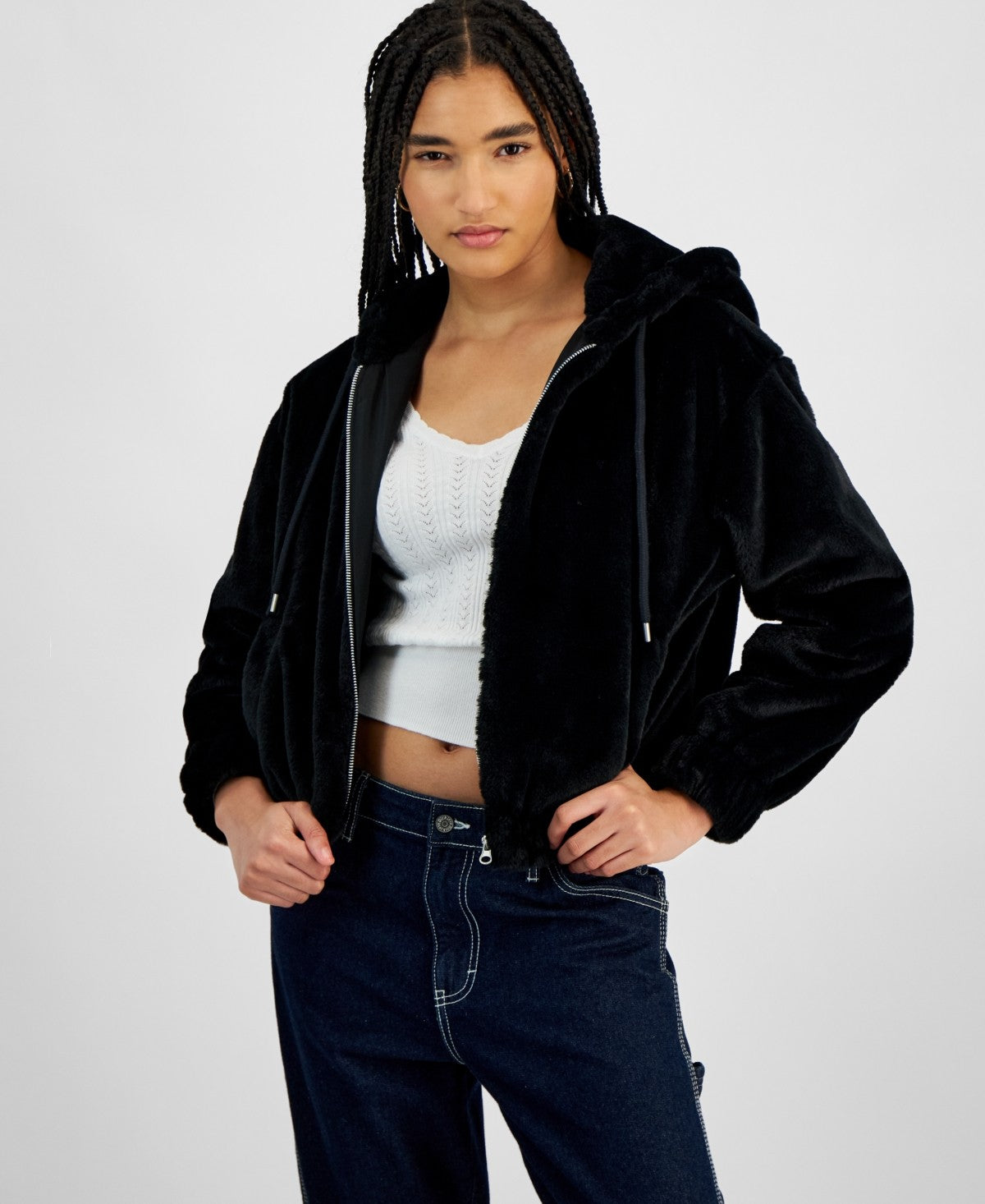 Planet Heart Size XS Faux-Fur Cozy Zip-Front Jacket - Black NWT