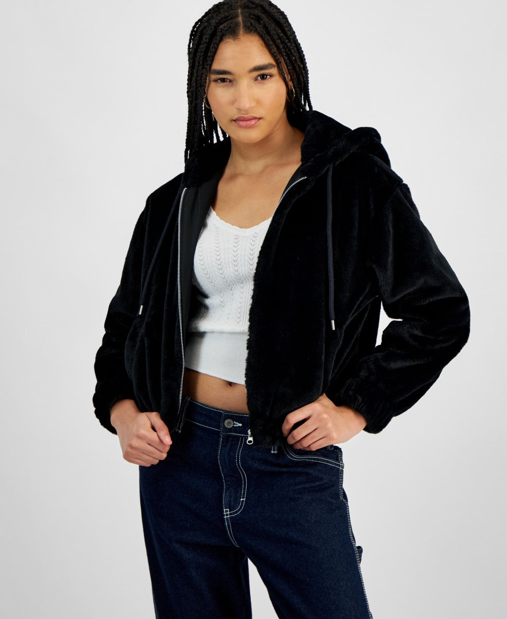 Planet Heart Size M Faux-Fur Cozy Zip-Front Jacket - Black NWT