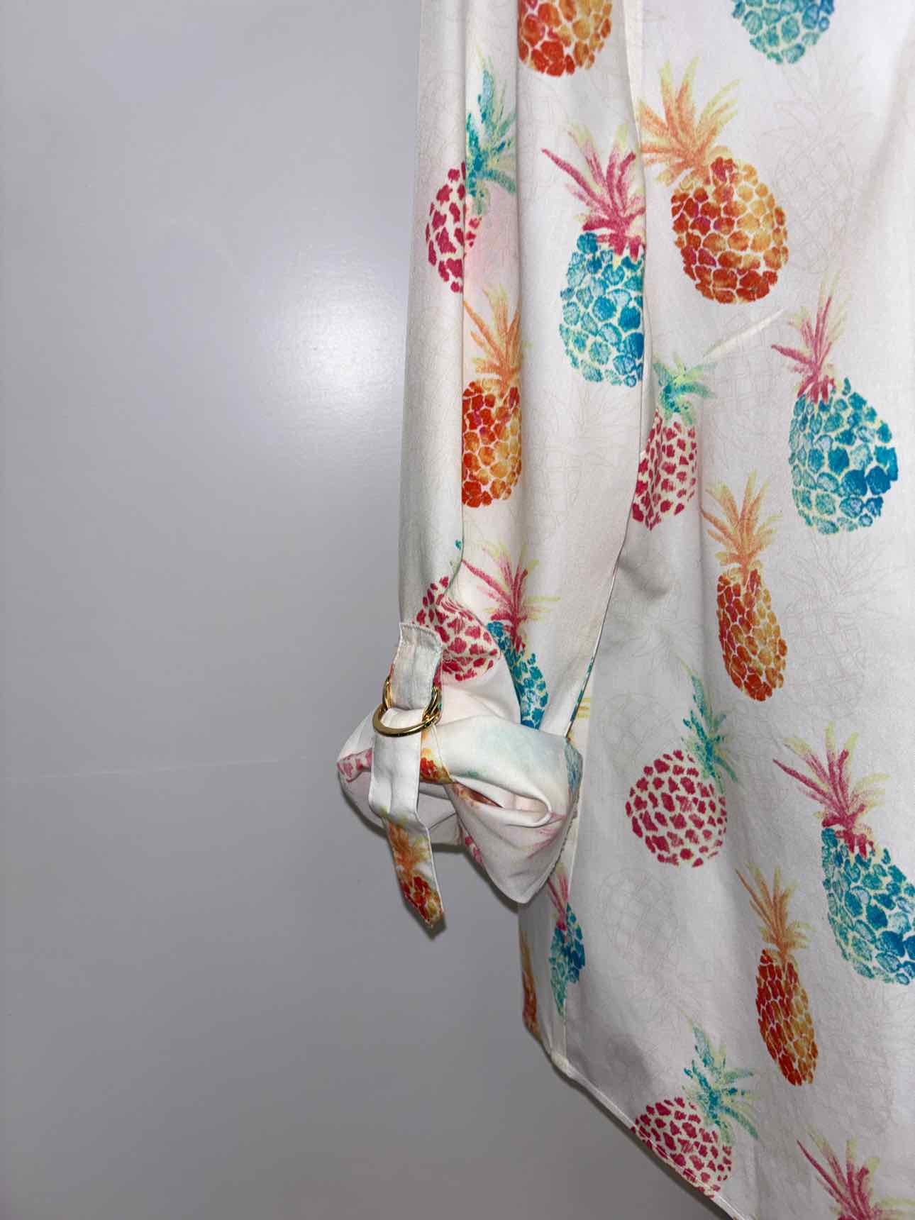 Chico's Size 2 Beige Orange Blouse LS