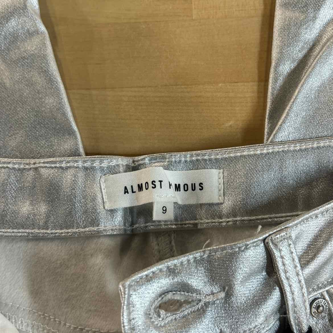Almost Famous Size 9 Metallic Coated Straight-Leg Pants - Metallic