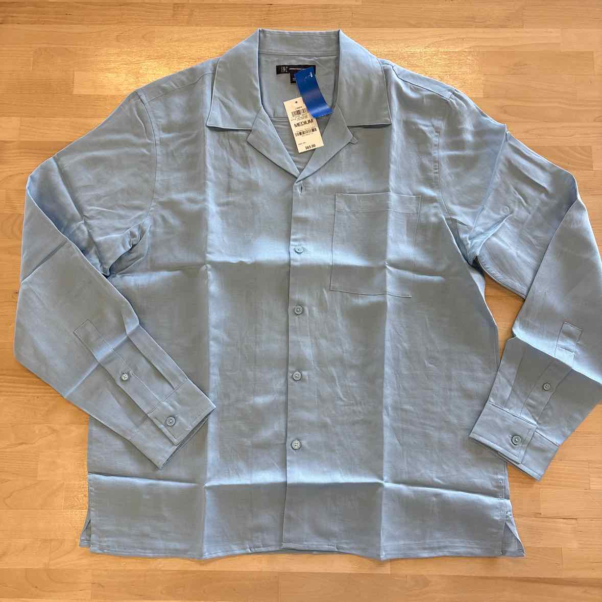 Male INC Men's Size M Blue MENS Long Sleeve Kylo Regular-Fit Camp Shirt NWT