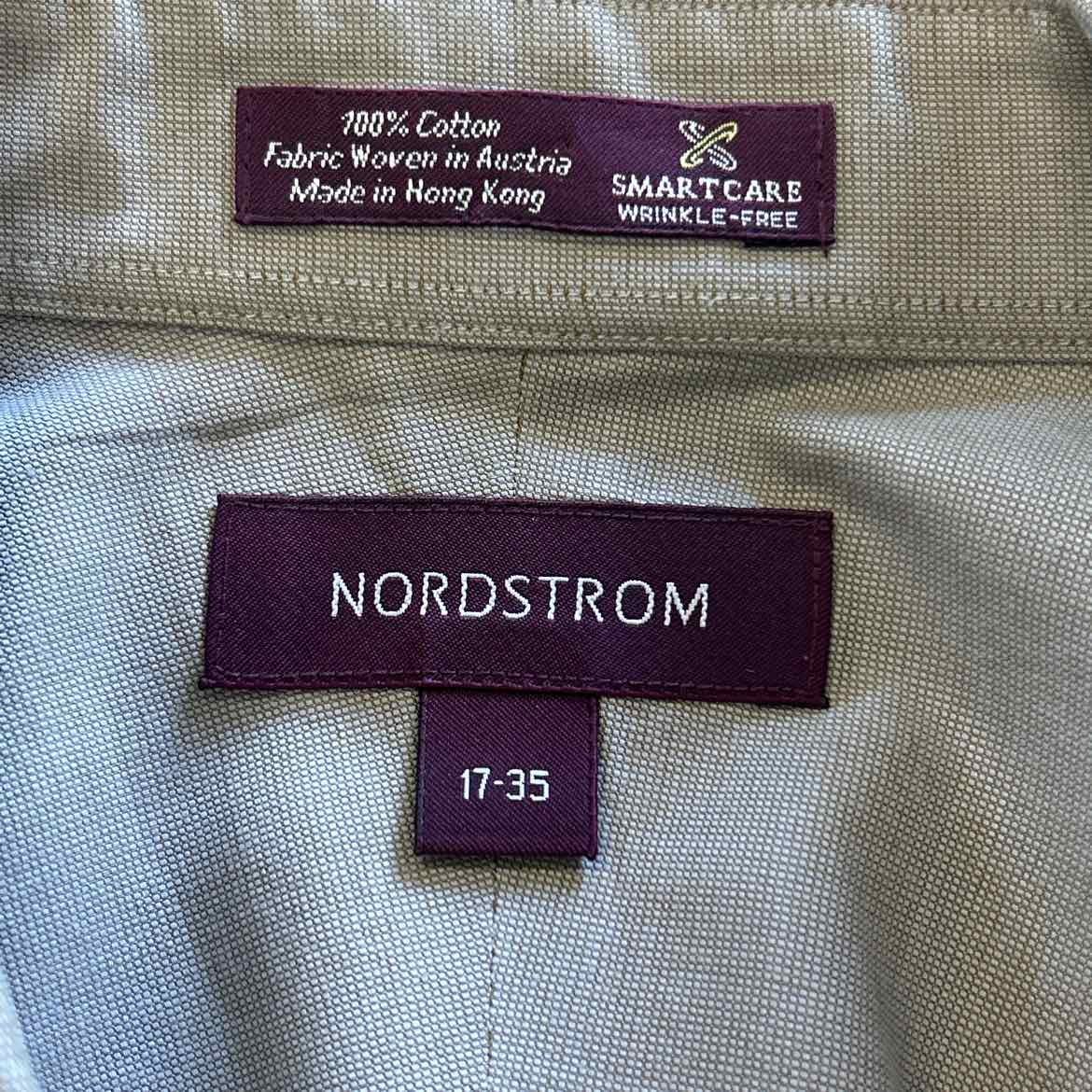 Nordstroms Size 17 34/35 Beige MENS Button Down Shirt
