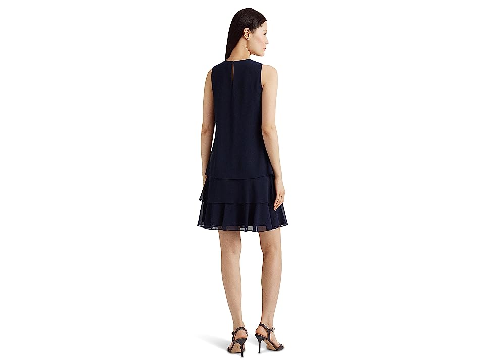 Lauren Ralph Lauren Women's Crinkle Georgette Shift Dress, Navy Blue, 6