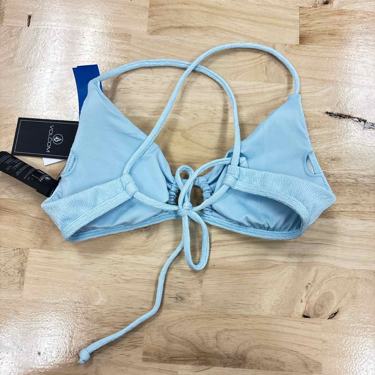 Volcom Size L Pucker up Cross-Back Halter Bikini Top - Cloud Blue