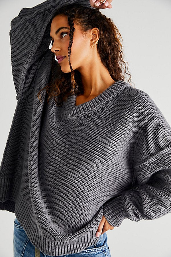 Free People Size L Gray Knit Sweater