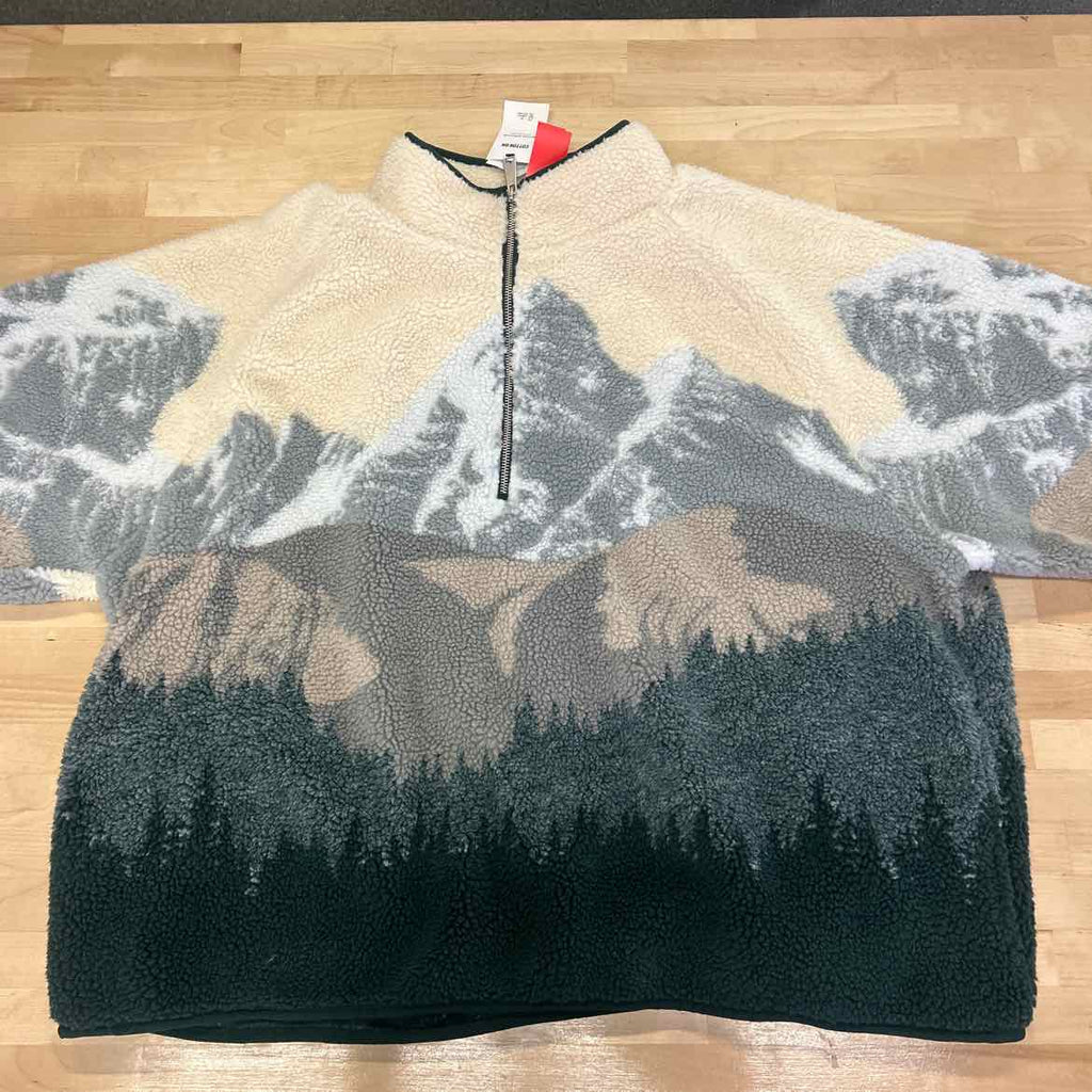 Cotton on Men's Teddy 1/2 Zip Fleece Sweatshirt - Bone / Mountains