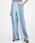Tinseltown Juniors' High-Rise Wide-Leg Colorblocked Jeans - Med/light Colorblock