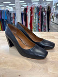 H by Halston Size 8 Black Leather Preloved Classic Block Heels