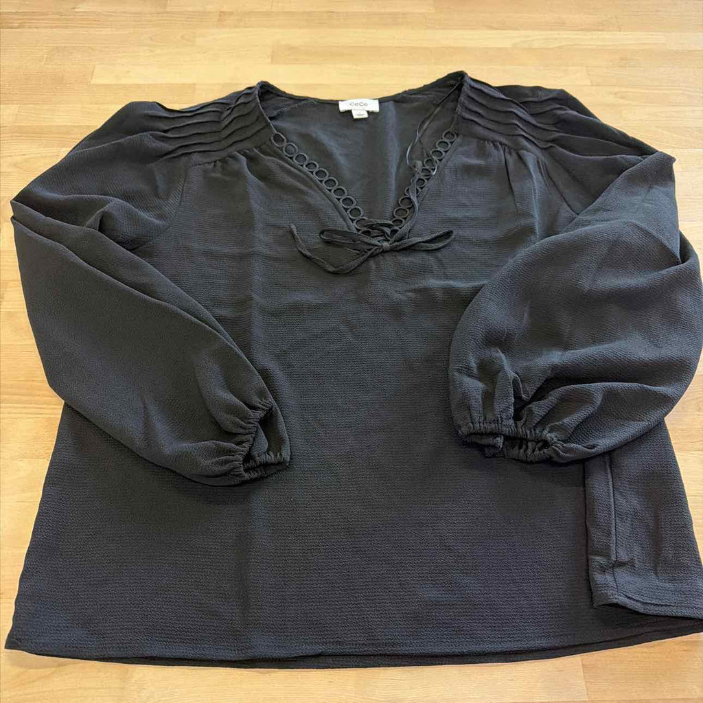 CeCe Women's Circular Trim Pin-Tuck Long Sleeve Blouse