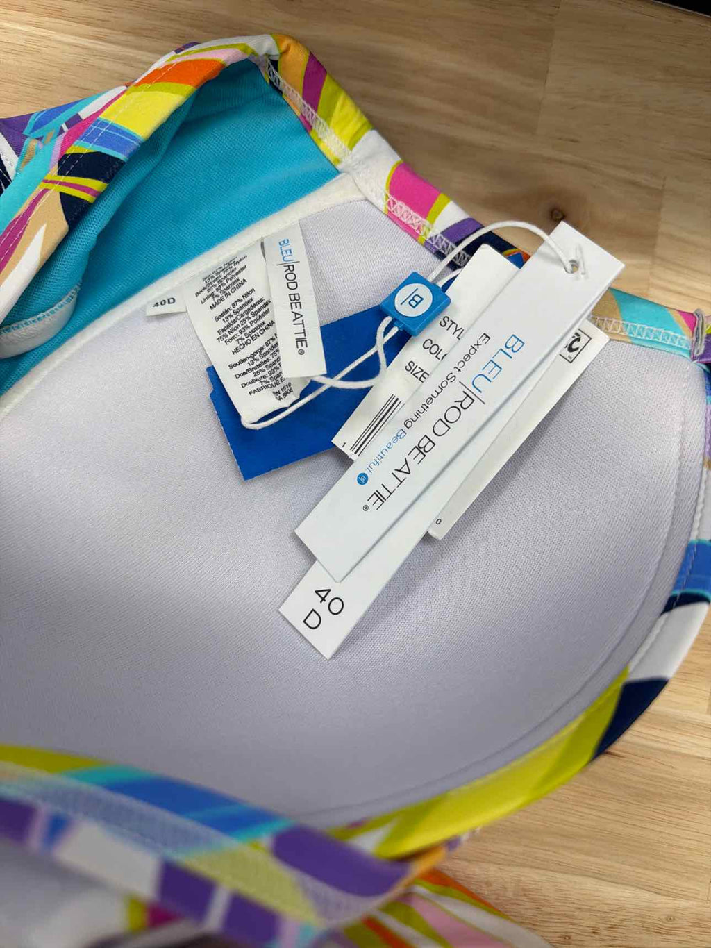 Bleu Size 40D Living Color Over-the-Shoulder Molded-Cup Bikini Top - Multi