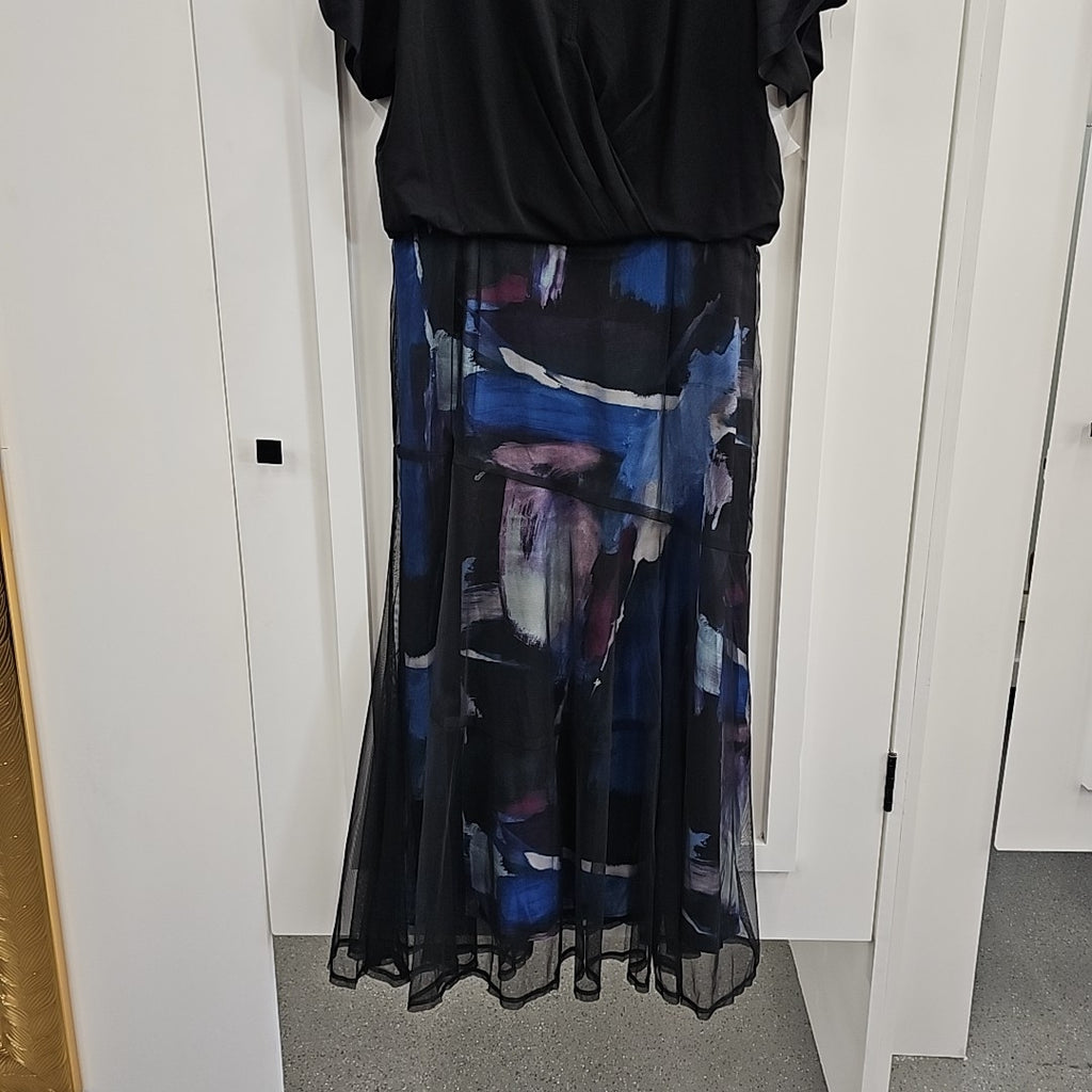 DKNY Womens Mixed-Media Printed-Sk Blue Brush Stroke Dress