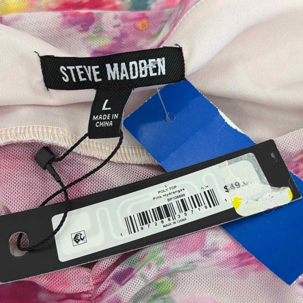 Steve Madden Size LFloral-Print Handkerchief-Hem Sleeveless Top - Pink Hydrangea