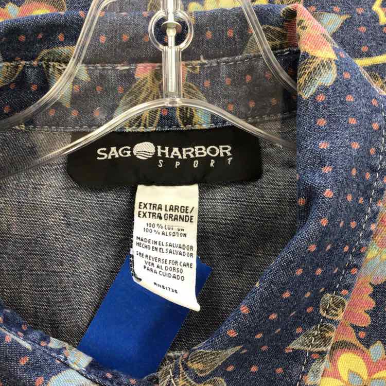 Sag Harbor Size XL Blue Pink Denim Preloved Button Down SS