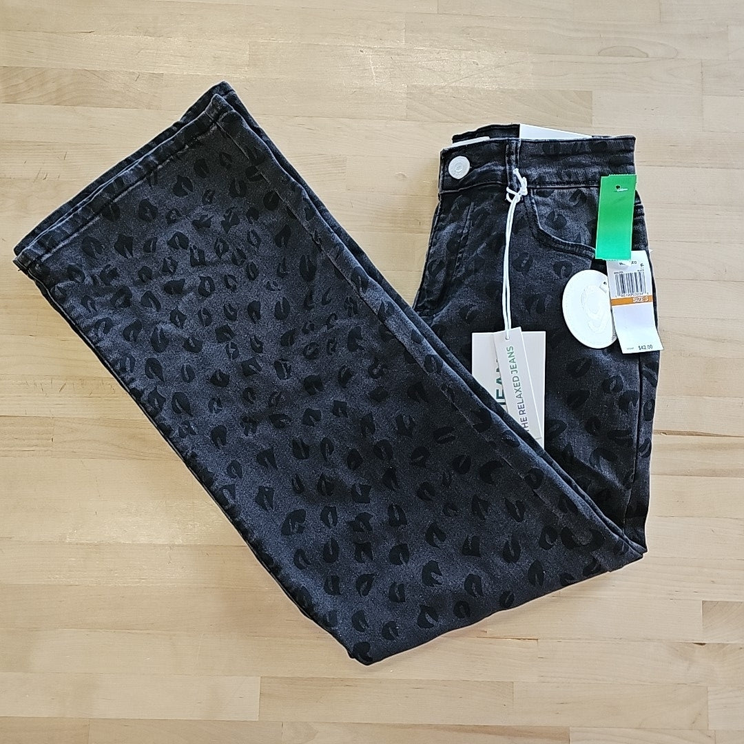Juniors' Tonal Leopard-Print Wide-Leg Jeans - Black - 3