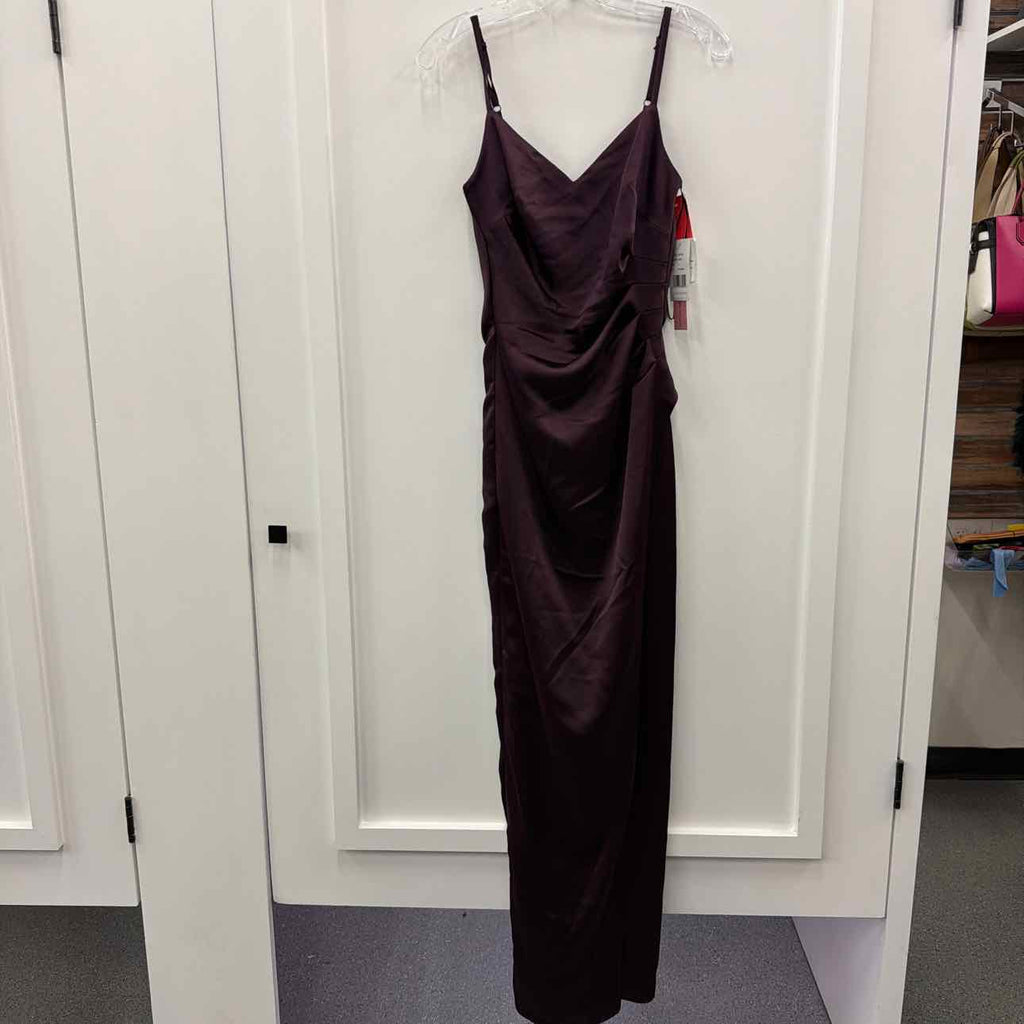 Aqua Size 2 Plum Purple Satin Ruched Formal Party Dress NWT