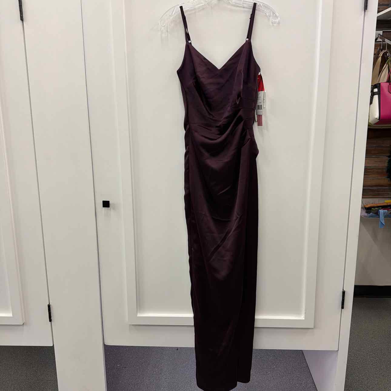 Aqua Size 2 Plum Purple Satin Ruched Formal Party Dress NWT