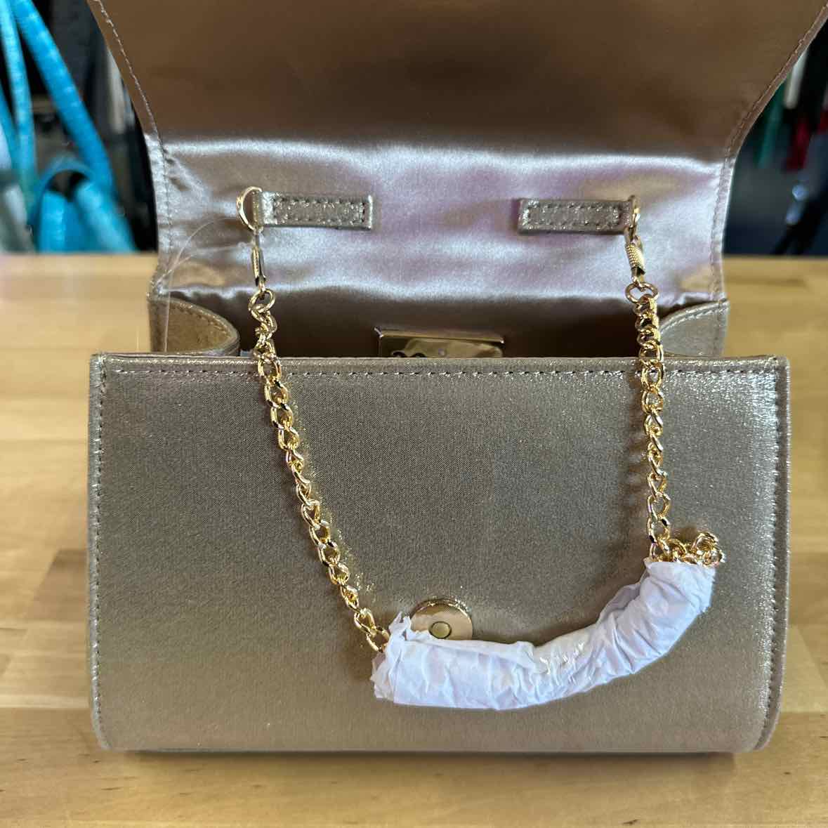 Nina Crystal Flower Embellished Metallic Satchel Bag - Taupe