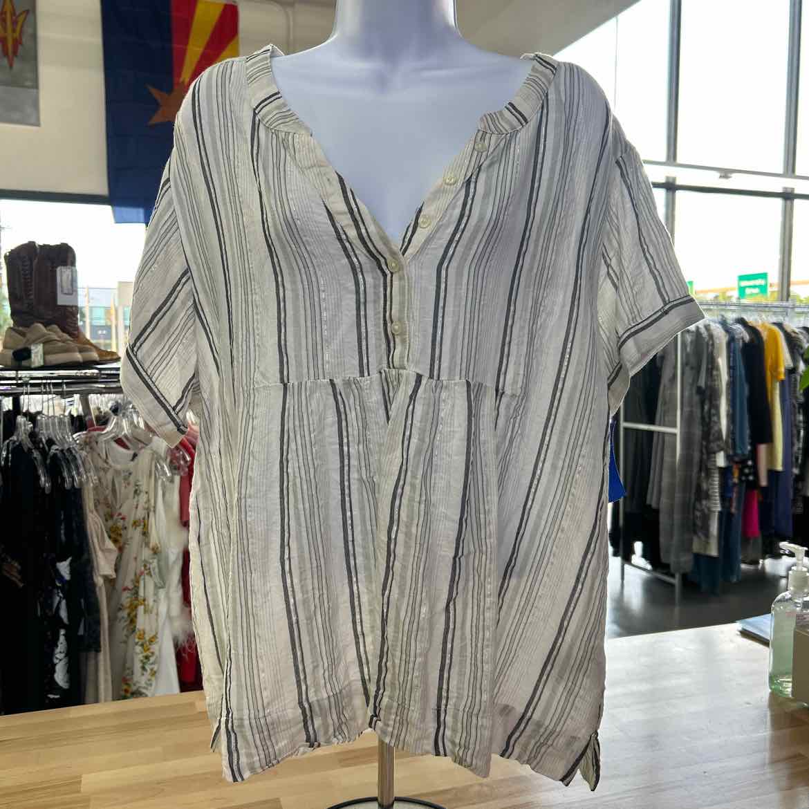 Lucky Brand Size XL gray/white Preloved Blouse SS