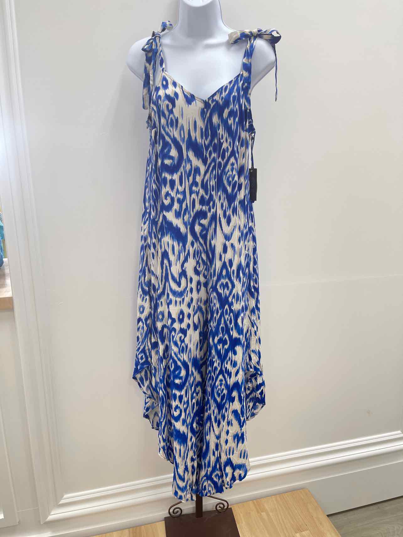 Vince Camuto Women Size S V-Neck Tie-Strap Cascade-Leg Jumpsuit - Royal Azure